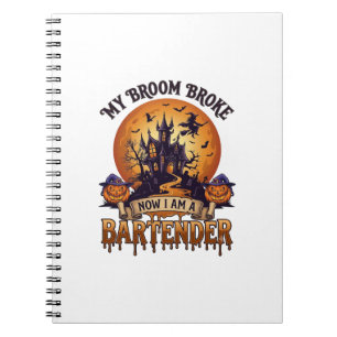 Caderno Espiral Vassoura Quebrou Barman Halloween Casa Assombrada