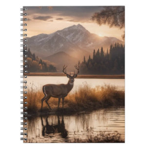Caderno Espiral Veado Enorme com Galhada na Montanha Lago