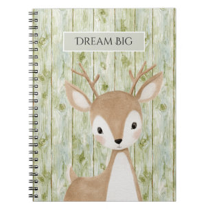 Caderno Espiral Veado Fofo de Madeira Falsa Verde