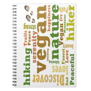 Caderno Espiral Vegan Hiker Caminhando Nuvem de Palavras