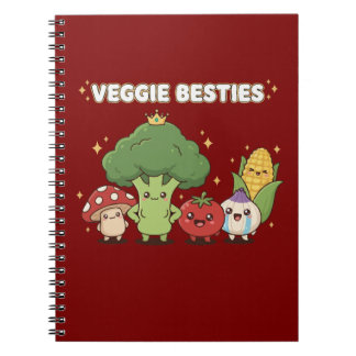 Caderno Espiral Veggie Besties | Cute Kawaii Cartoon Vegetable