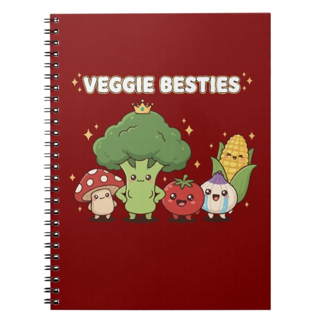 Caderno Espiral Veggie Besties | Cute Kawaii Cartoon Vegetable  (Frente)