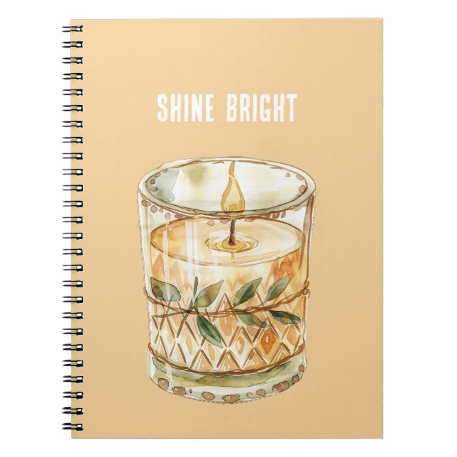 Caderno Espiral Vela Brilhante Folhas Verdes Boho (Frente)