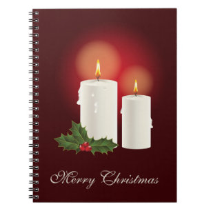 Caderno Espiral Velas de Natal Branco Em Vermelho Com Texto Person
