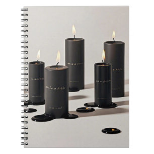 Caderno Espiral Velas minimalistas de linha preta com chamas minús