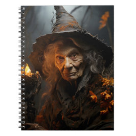 Caderno Espiral Velha Bruxa do Assustador do Halloween Retrato Leg