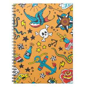 Caderno Espiral Velha Tatuagem Escolar: Bonita Sem Costura