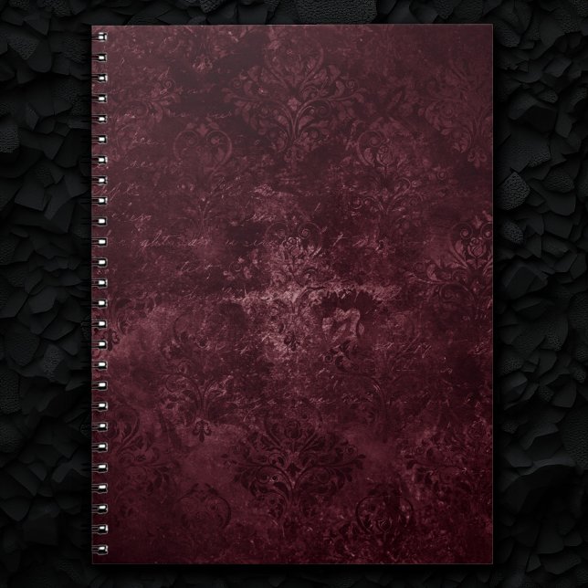 Caderno Espiral Velvety Wine Damask | Bordeaux Sangria Grunge Glam (Criador carregado)