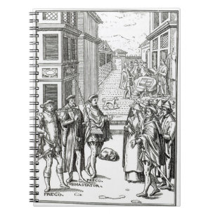 Caderno Espiral Venda pelo Crier de cidade, após um woodcut 'no