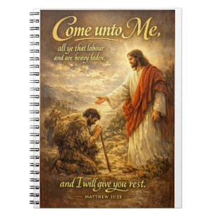 Caderno Espiral Venha a Mim Mateus 11:28 Versículo da Bíblia