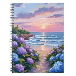 Caderno Espiral Verão da Nova Inglaterra | Pintura de Praia de Hor