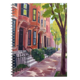 Caderno Espiral Verão em Boston | Casas de Pedra Marrom de Massach