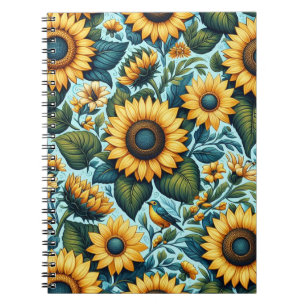 Caderno Espiral Verão/girassol/pássaro