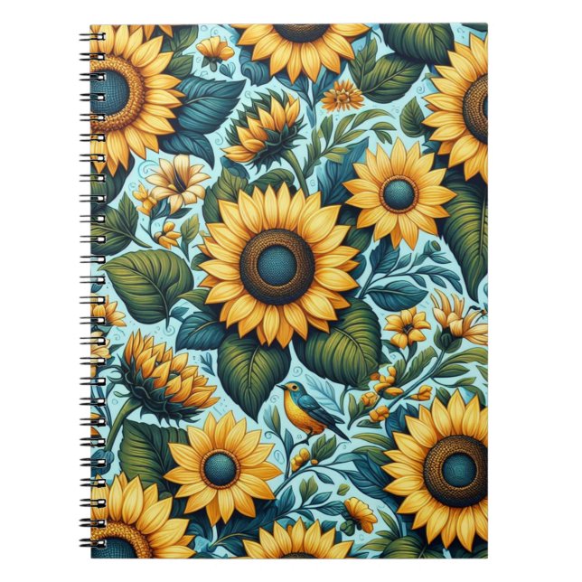 Caderno Espiral Verão/girassol/pássaro (Frente)
