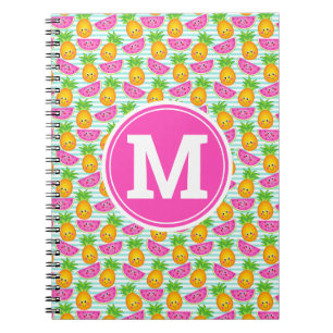 Caderno Espiral Verão Tropical Abacaxi & Monograma de Melancia