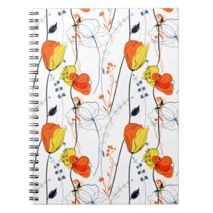 Caderno Espiral Verão tropical Belos Design de flores amarelas