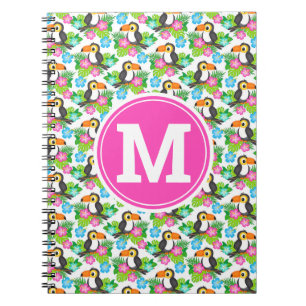 Caderno Espiral Verão Tropical Tucano e Padrão Floral