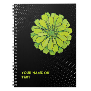 Caderno Espiral Verde Ácido Botânico: A Zínia 'Inveja' Pop Art