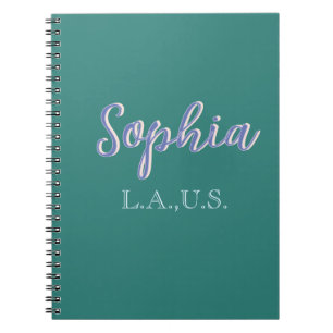 Caderno Espiral VERDE adicionar nome garota chefe texto ROXO elega