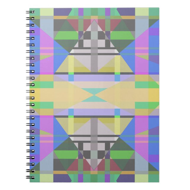 Caderno Espiral Verde Amarelo Azul Roxo Geométrico (Frente)
