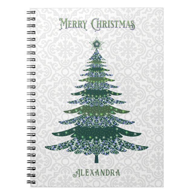 Caderno Espiral Verde-Árvore de Natal Moderno Personalizado (Frente)