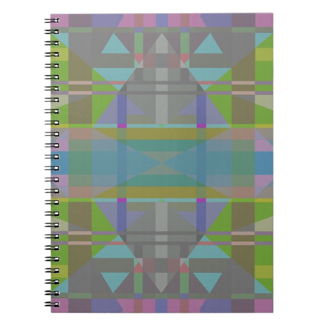 Caderno Espiral Verde Azul Roxo Geométrico (Frente)