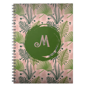 Caderno Espiral Verde Botânico Cores Aquáticas Deixam Monograma
