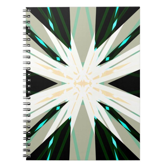 Caderno Espiral Verde Branco bege Inverno Floco de Neve nas Estrel (Frente)
