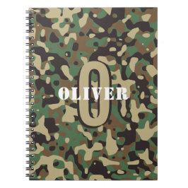 Caderno Espiral Verde Castanho Beige Camo Camouflage Nome do Monog