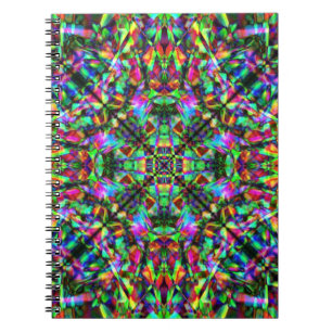 Caderno Espiral Verde e teste padrão da mandala do arco-íris