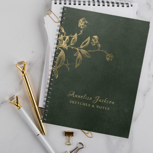 Caderno Espiral Verde escuro e profissional elegante dourado (Criador carregado)