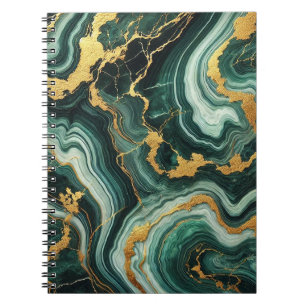 Caderno Espiral Verde Esmeralda e Dourado com Efeito de Mármore Gl