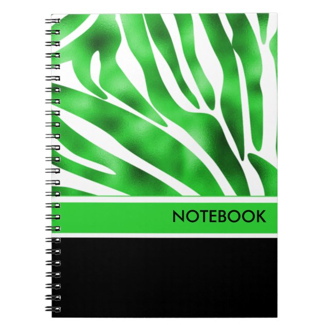Caderno Espiral Verde limão e notebook com faixa branca zebra (Frente)