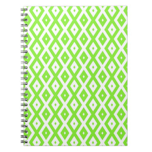 Caderno Espiral Verde limão e padrão de diamante branco