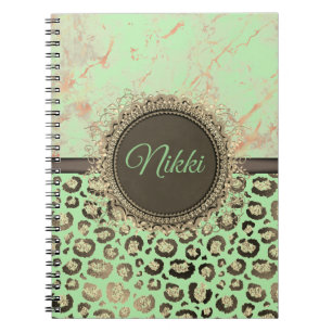 Caderno Espiral Verde limão Marble Glittery Lepard