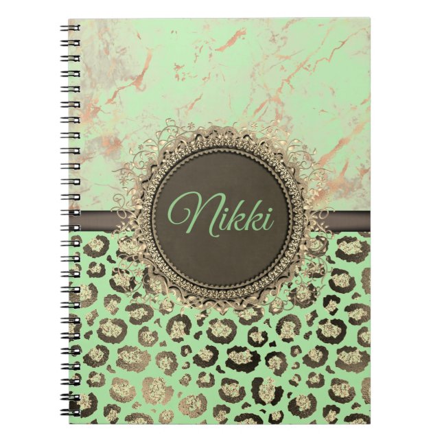 Caderno Espiral Verde limão Marble Glittery Lepard (Frente)