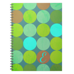 Caderno Espiral Verde limão Turquesa Teal e Círculos de Ferrugem M