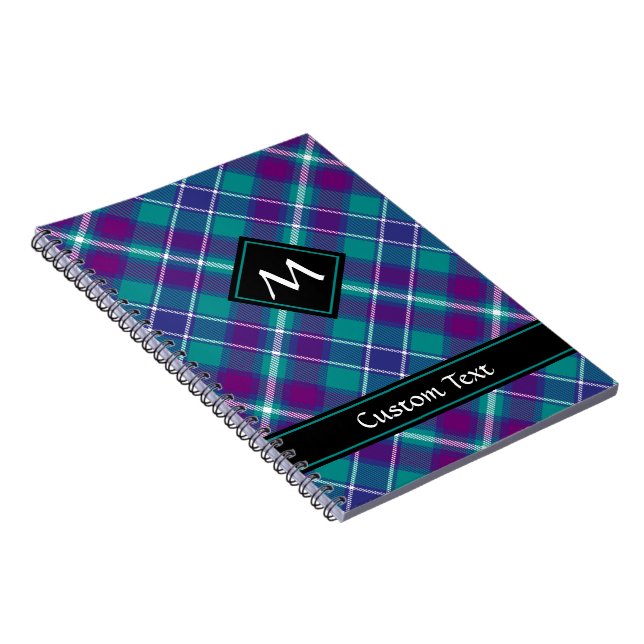 Caderno Espiral Verde marinho, Roxo e Tartan Azul (Lado Direito)