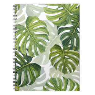 Caderno Espiral Verde Monstera Tropical Watercolor