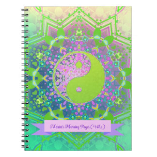 Caderno Espiral Verde rosa Yin Yang Mandala Geometria Mandala