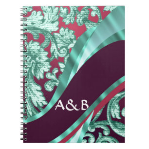Caderno Espiral Verde teal e damasco magenta
