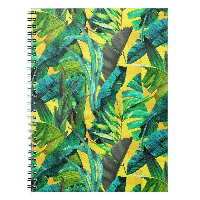 Caderno Espiral Verde tropical elegante deixa o padrão amarelo (Frente)