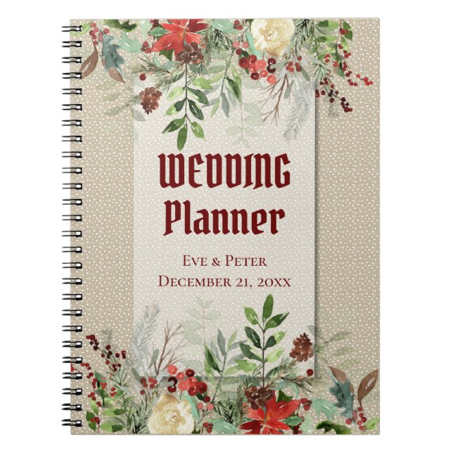 Caderno Espiral Verdes Simples de NatalPlanner de Casamento (Frente)