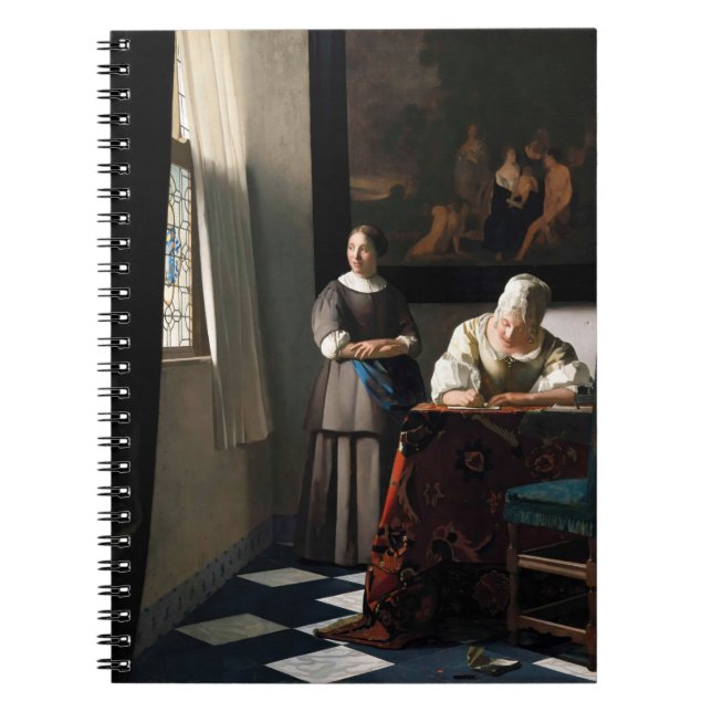 Caderno Espiral Vermeer - Senhora Escrevendo uma carta com sua aju (Frente)