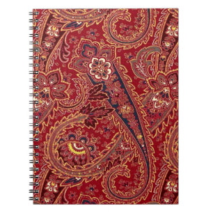Caderno Espiral Vermelho, Azul, Amarelo e Branco Paisley Floral Vi