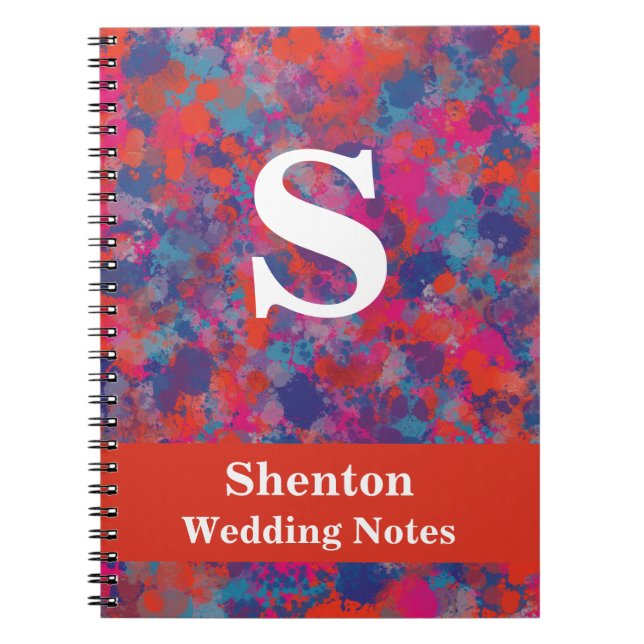 Caderno Espiral Vermelho, Azul e Cor-de-Rosa Abstrato Pessoal (Frente)