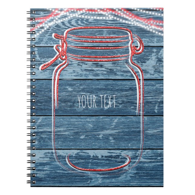 Caderno Espiral Vermelho Branco e Azul Mason Jar & String Lights R (Frente)