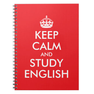 Caderno Espiral Vermelho e Branco Mantenha a Calma e Estude Inglês