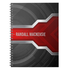 Caderno Espiral Vermelho e Preto Personalizado Tecno-Tema