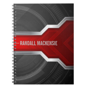 Caderno Espiral Vermelho e Preto Personalizado Tecno-Tema